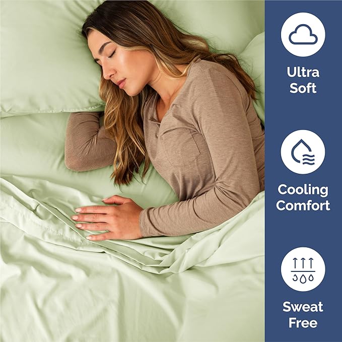 Split King Size 5 Piece Sheet Set - Comfy Breathable & Cooling Bed Sheets Set - Hotel Luxury Bedding for Women, Men, Kids, Teens, Boys & Girls - Deep Pockets and Wrinkle Free - Oeko-Tex - Light Sage