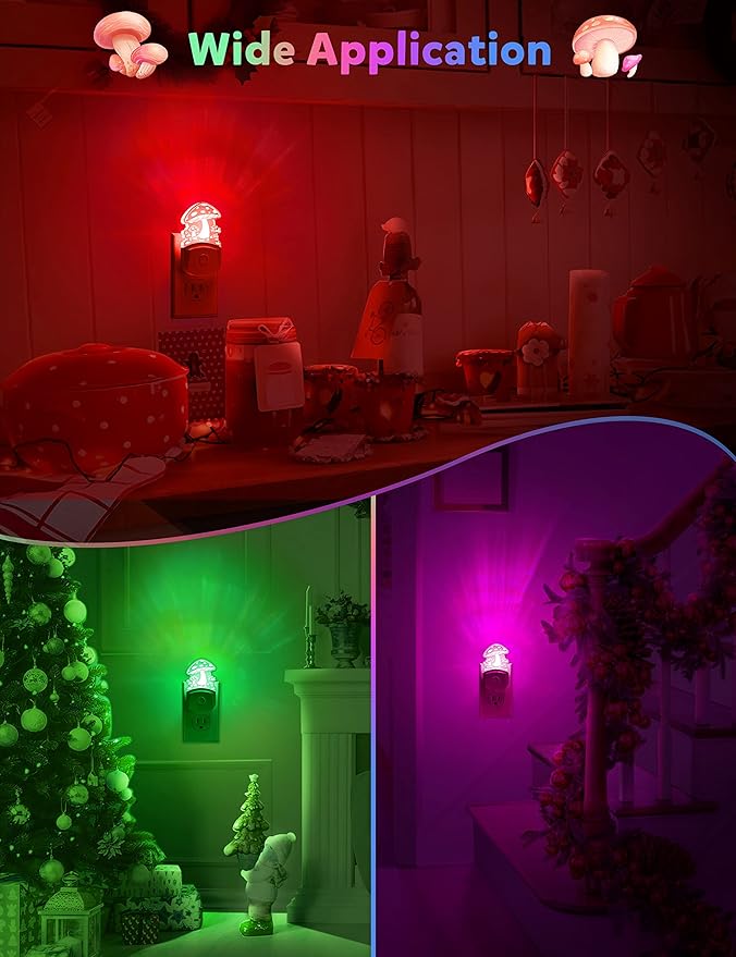 Mushroom Night Light [2 Pack], Plug in Lamp, 8 Color Changing LED Night Lights for Adults Kids Baby Children NightLight Wall Mushroom Decor Lamp for Bedroom Bathroom,Toilet,Stairs,Kitchen,Hallway