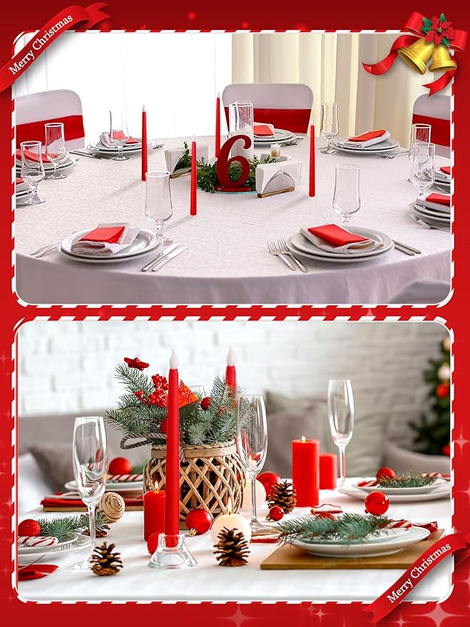 Treela 24 Pcs Flameless Taper Candles Battery Operated Bulk Fake 11 Inch Candles Light LED Candlesticks Flickering Tapered for Wedding Halloween Christmas Decoration(Red,Basic)