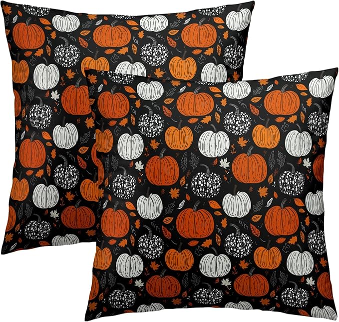 Fall Pillow Covers 22x22 - Thanksgiving Throw Pillow Covers 22x22 Pumpkin Maple Leaves Pillowcase Set of 2 Botanical Autumn Cushion Cover for Sofa Home