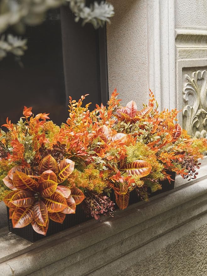 9pcs Fall Artificial Outdoor Branch with Seaweed Magnolia Leaves for Indoor Outside Hanging Plants Garden Porch Window Box Home Wedding Farmhouse Décor