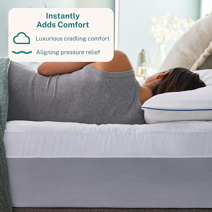 Sleep Innovations Dual Layer 4 Inch Memory Foam Mattress Topper, Twin Size, Ultra Soft Support, 3 Inch Cooling Gel Memory Foam Plus 1 Inch Fluffy Pillow Top Cover