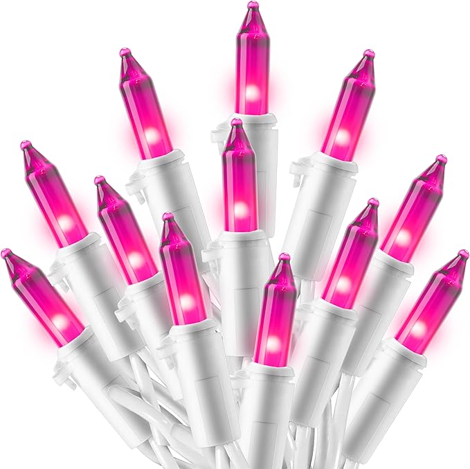 Joiedomi Christmas String Lights Indoor,100 Count Mini Pink Valentines Day Light,21.4 FT Lighting Decor for Patio Dorm Classroom Holiday Wedding Party Garland Birthday Festival,White Wire