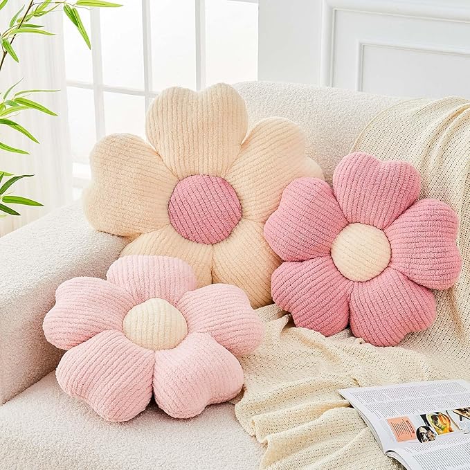 Flower Throw Pillow, Cute Flower Shaped Pillow Decorative Throw Pillow for Bed Couch, Soft Daisy Pillows Floor Seating Cushion Cushions (14.9 Inch Light Pink)