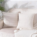 Corduroy Decorative Throw Pillow Covers 16x16 Inch Set of 2, Soft Boho Striped Spring Pillow Covers Modern Farmhouse Home Decor for Sofa Living Room Couch Bed Cream White