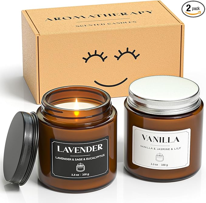 NORVENCE Scented Candles Gift Set, Stress Relief Candles for Home, Premium Soy Candle Set, Candles for Women and Men, Birthday & Christmas Gifts (Black & White, 7 oz)