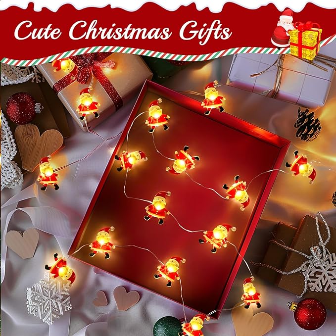 Christmas Decorations Indoor Lights, 10FT 30 LED Christmas Santa Claus Fairy String Lights Battery Operated for Xmas Tree Party Festive Holiday Christmas Gifts Cute Room Decor