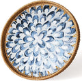 13.8 in Decorative Round Rattan Tray with Mother of Pearl Inlay & Wooden Base for Table Decor, Home Decor, Boho Decor, Food Display & Storage - Perfect for Coffee Bread, Fruits & More (Plume Design)