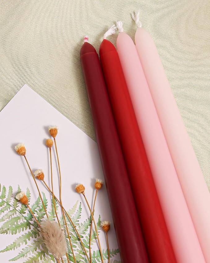 Viyffo Taper Candles 12 Inch 4 Pack Red, 9 Hour Burn Unscented Dripless & Smokeless Decorative Candles for Dinner, Wedding & Home Decor