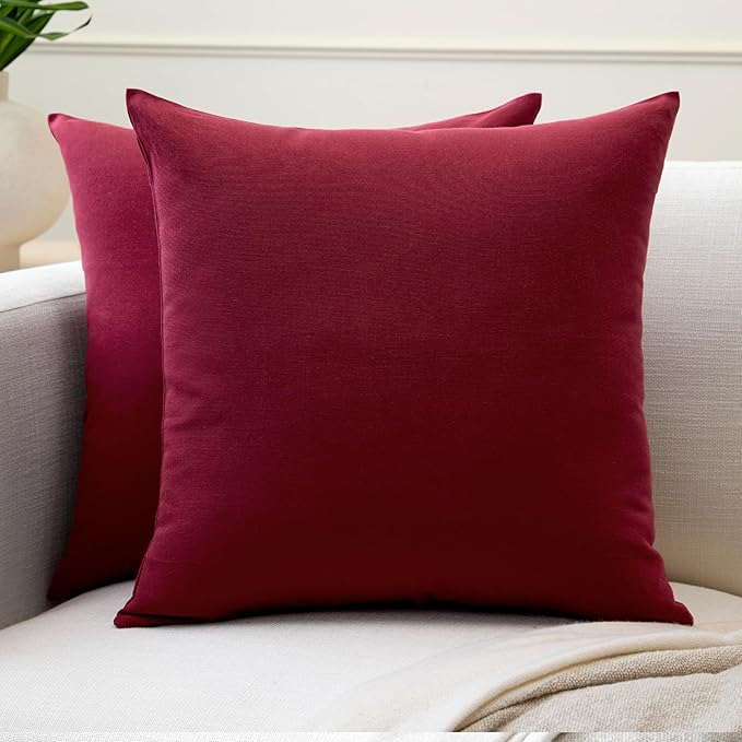 Encasa XO Throw Pillow Covers 20x20 in Set of 2 Rich Maroon | No Inserts | Cotton Pillow Covers for Living Room, Bed, Sofa, Couch | Decorative Cushion Covers with Improved Zippers