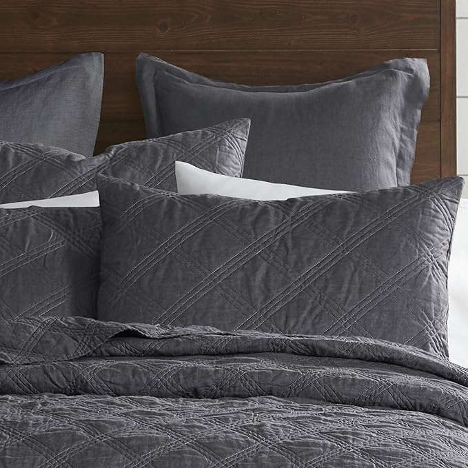Levtex Home - 100% Linen Front/100% Cotton Back - Full/Queen Quilt - Washed Linen - Charcoal - Quilt Size (88 x 92in.)
