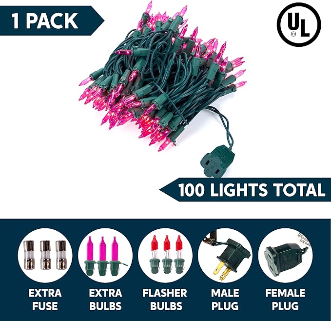 Joiedomi Pink Christmas String Lights,100 Count 21.4FT Fairy Tree Lights Plug in for Indoor Outdoor Xmas Valentines Decor Patio Holiday Theme Party Yard House,Green Wire