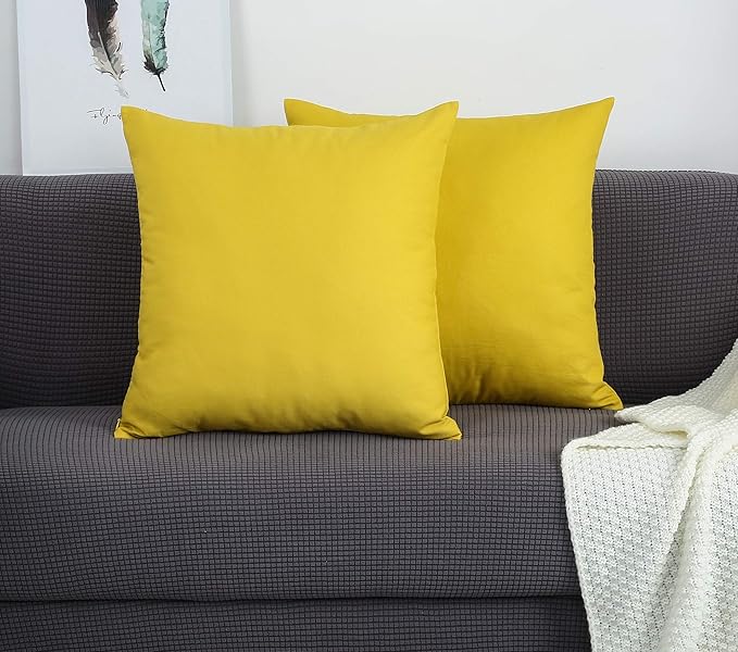 TangDepot Handmade Decorative Solid 100% Cotton Canvas Throw Pillow Covers /Pillow Shams, (16"x16", Deep Yellow), 1 Count (Pack of 1)