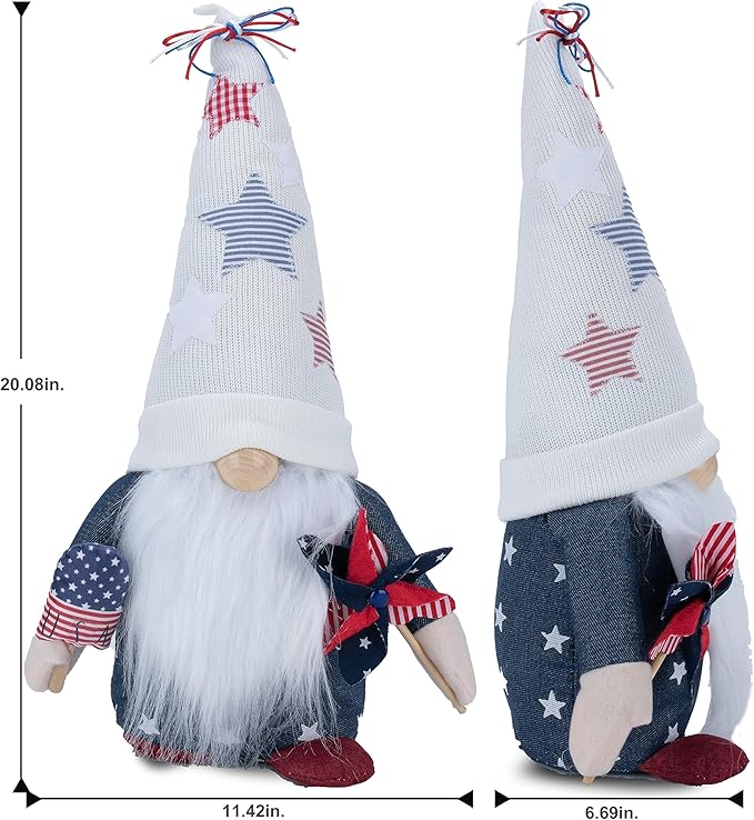 Rae Dunn Americana 4th of July Gnomes – White Gnome with Starred Hat, USA Popsicle & Pinwheel – Americana Decor – Gnome Gifts – 4th of July Decorations for Home