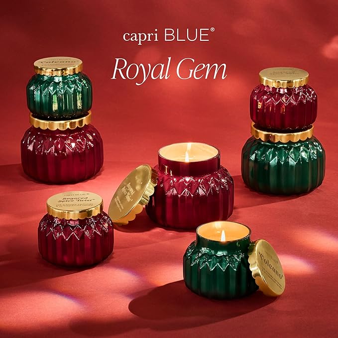 Capri Blue Royal Gem Holiday Candles - Jar Candles - Soy Wax Blend with Glass Candle Holder - Scented Candles for Home (Sugared Spice Twist, 8 oz)