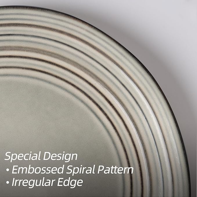 famiware Dinner Plates, 8 Inch Small Plate Set for 6, Dessert Appetizer Speckled Hand-made Ceramic Salad Plates, Microwave & Dishwasher Safe, Scratch Resistant, Twilight Series, Terre-verte