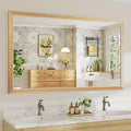 60x36 Inch Bathroom Mirror for Wall, Anti-Rust Oak Wood Grain Metal Framed Bathroom Mirrors for Over Sink,Rectangler Mirrors for Bathroom Vanity, Farmhouse, Bedroom, Living Room, Entryway Decor