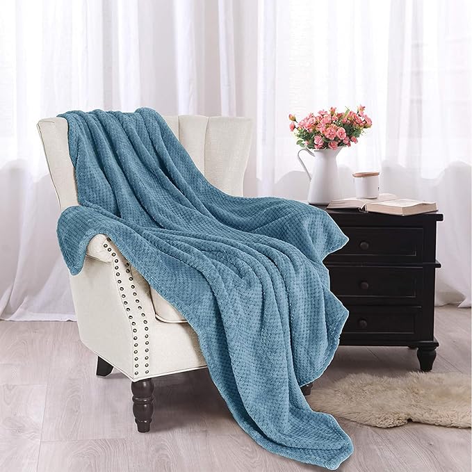 Exclusivo Mezcla Fleece Throw Blanket Extra Large, Super Soft and Warm Blankets for Couch, Sofa and Bed Waffle Textured, Cozy, Fuzzy and Lightweight (Slate Blue, 50x70 Inches)