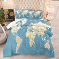 Tailor Shop Multicolored World Map Comforter Set for Boys Girls Geography Blue Ocean Asia Europe Africa America Map World Map Bedding Sets Full Size 3 Pieces with 1 Comforter 2 Pillowcases,06………