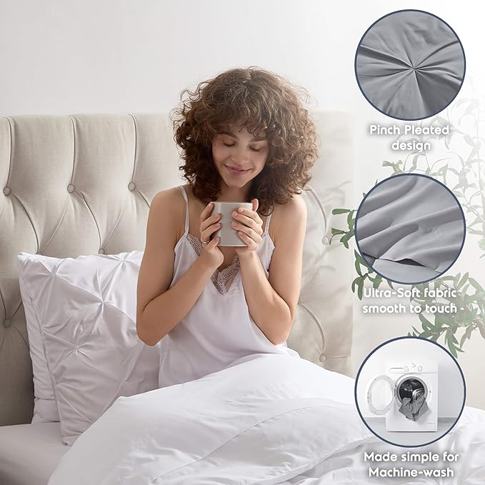 Nestl Twin Comforter Set 5 Piece - Pintuck Twin Bedding Sets White, College Dorm Room Essentials for Girls and Boys Bed in a Bag Twin All Season, Twin Comforter Set with Sheets, Pillowcase and Sham
