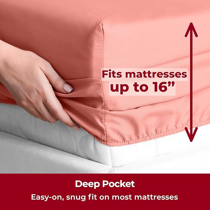 Mellanni Twin Sheets Set - 3 PC Iconic Collection Bedding - Hotel Luxury, Extra Soft, Cooling Bed Sheets - Wrinkle, Fade, Stain Resistant (Twin, Coral)