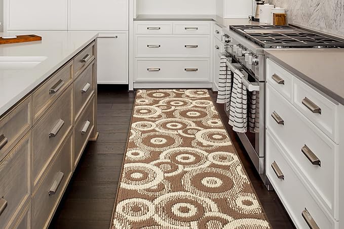 Custom Length Cut to Size Modern Farmhouse Carpet Runner Rug for Hallways, Non Slip Rubber Backed, 31 inch Wide X Customized Length, Geo Brown, 31 inch X 9 feet