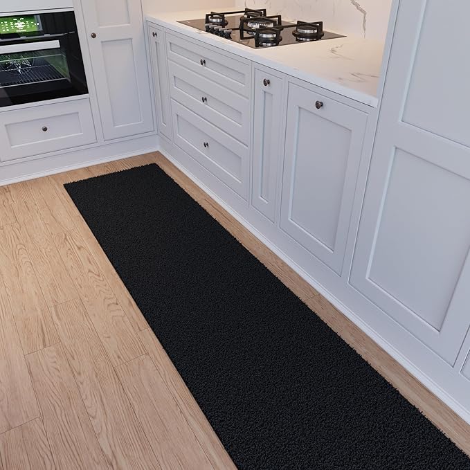 Ottomanson 2' x 14' Shaggy Runner Rug - Plush & Cozy Non-Slip Carpet for Bedroom, Living Room, Bathroom & Entryway - Durable & High-Traffic Friendly for Hallways & Dorms, Black