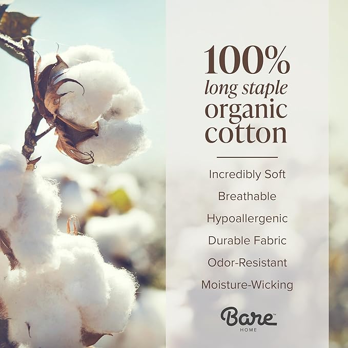 Bare Home 100% Organic Cotton Twin Sheet Set - Crisp Percale Weave - Lightweight & Breathable - Bedding Sheets & Pillowcases (Twin, White)