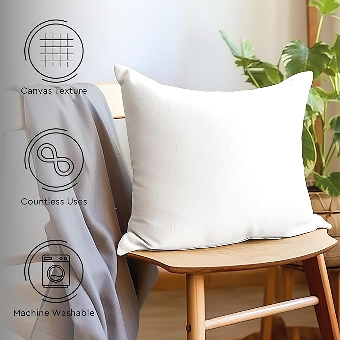 Encasa XO Throw Pillow Covers 20x20 in Set of 2 White | No Inserts | Cotton Pillow Covers for Living Room, Bed, Sofa, Couch | Decorative Cushion Covers with Improved Zippers