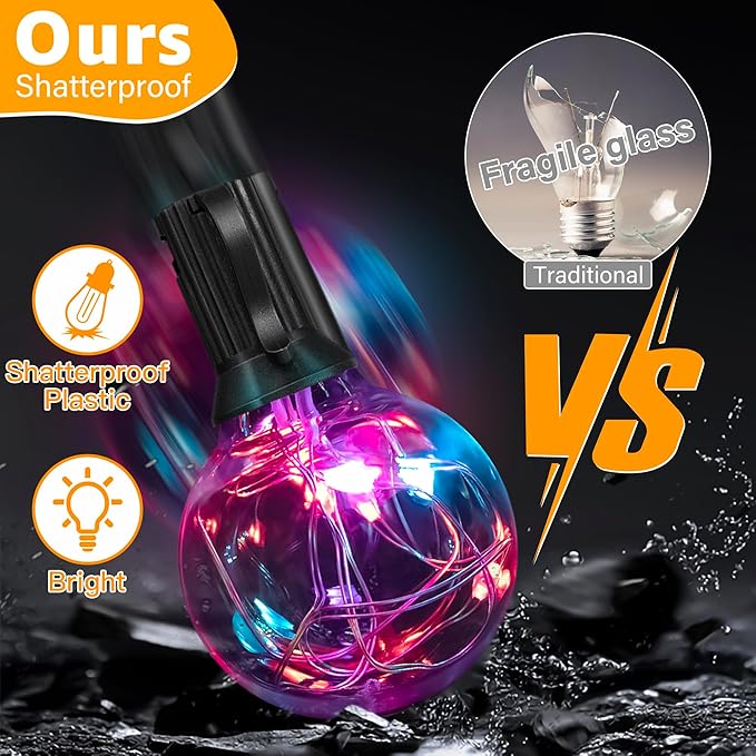 Ollny Christmas Lights 30FT 30Bulbs, RGBW Color Changing Outdoor Light, Plug in Remote Waterproof Shatterproof Timers G40 String Lights for Patio Balcony Porch Camping Deck Yard