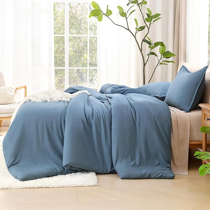 Litanika Comforters Oversized King Size Grayish Blue,3 Pieces Lightweight Solid Bedding Set & Collections, All Season Fluffy Bed Set (120x98In Comforter & 2 Pillowcases)