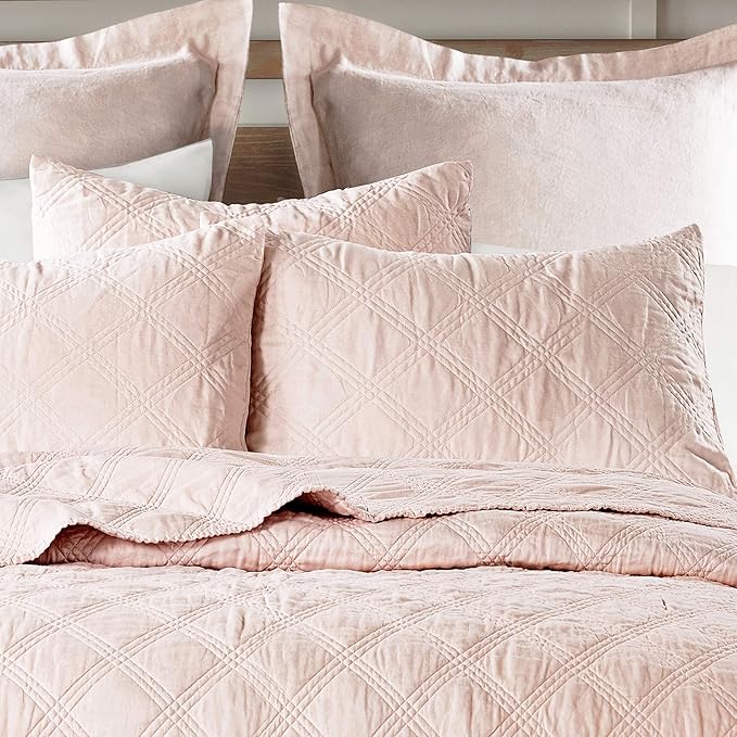 Levtex Home - 100% Linen Front/100% Cotton Back - Twin Quilt - Washed Linen - Blush - Quilt Size (68 x 86 in.)