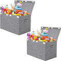 popoly 2 Pack Large Toy Box Chest with Lid, Collapsible Sturdy Toy Storage Organizer Boxes Bins Baskets for Kids, Boys, Girls, Nursery, Playroom, 25"x13" x16" (Linen Gray)