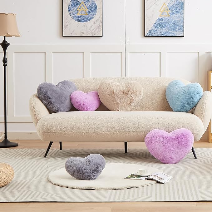 YRXRUS Heart Pillows, Love Heart Shaped Pillow, Small Cute Blue Heart Pillows for Gifts, Faux Rabbit Throw Pillows for Her, Kids, Girls Home Decoration, 10X11 Inch