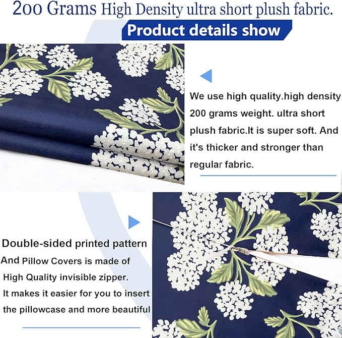 Decorative Throw Pillow Covers Set of 2 Blue Hydrangea Pillow Covers 20x20 inch Super Soft Short Plush Square Floral Throw Pillows,Farmhouse Outdoor Pillow Covers for Couch Living Room