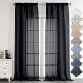 Aiyufeng Kirei Black Sheer Curtains 96 Inches Long 2 Panels, Faux Linen Slub Textured Light Filtering Soft Airy Rod Pocket Curtain Drapes for Farmhouse Living Room Bedroom, Each 40Wx96L Inch