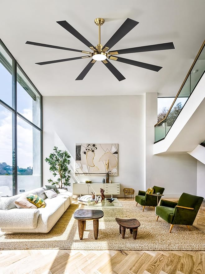 ZMISHIBO 80 Inch Black and Gold Ceiling Fans with Lights and Remote, Indoor/Outdoor Ceiling Fan for Patio Living Room, 6 Speed Reversible Quiet DC Motor, 3 CCT, Dual Finish Blades