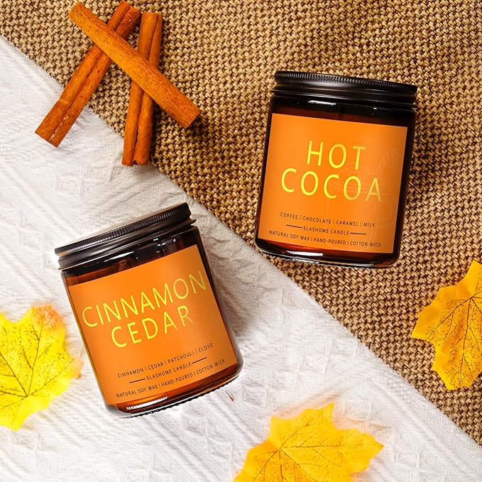 Fall Candles, Scented Soy Candles Set - 7Oz * 6 Pack, Holiday/Birthday/Christmas Gifts for Women & Men, Autumn Scents of Hello Fall/Spice Pumpkin/Apple Cider/Hot CocoaCinnamon & Cedar/Maple Latte