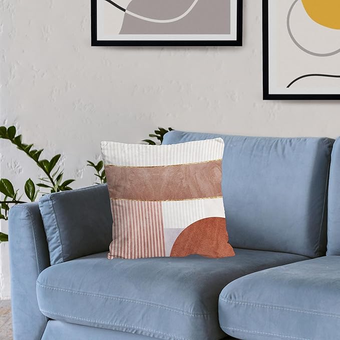 Nogrit Boho Pillow Covers 18x18, Abstract Neutral Beige and Rose, Mid Century Modern, Living Room Bedroom Decor
