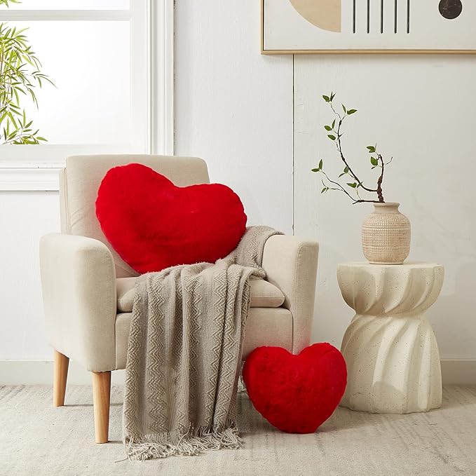 YRXRUS Heart Pillow, Red Heart Pillows, Love Pillow Gifts, 14X17 Inch Large Heart Shaped Pillows, Faux Rabbit Fur Coquette Room Decor Throw Pillows, Living, Bedroom