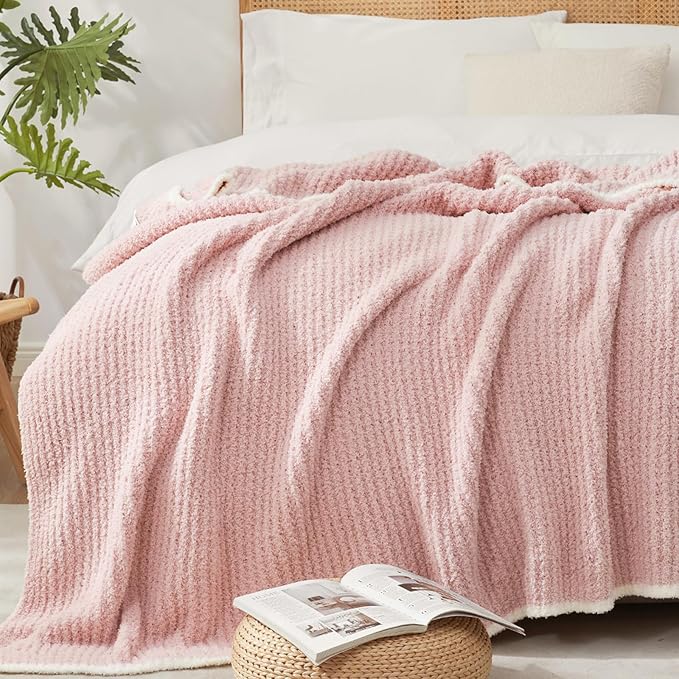 Snuggle Sac Ultra Soft Waffle Throw Blanket for Couch Bed Sofa 50x60 inches, Reversible Pink Blanket Microfiber Fluffy Fuzzy Cozy Knit Throws for Women Mothers Birthday Gifts