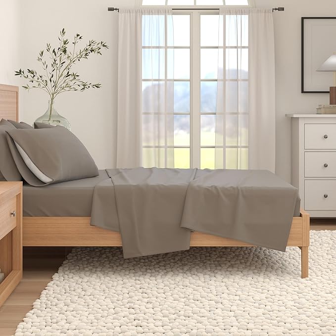 Great Bay Home Flannel Sheet Set Full Size - 100% Turkish Cotton, Double-Brushed, Winter Bed Sheets - Ultra-Soft, Cozy, 4-Piece Bedding Set (Frost Grey)