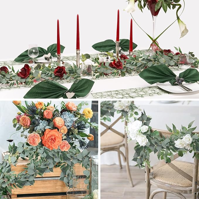 RECUTMS 2Pack Artificial Eucalyptus Garland with Willow Leaves 6Feet Fake Hanging Plant Silk Eucalyptus Willow Leaves Ivy Garland Faux Greenery for Indoor Outdoor Wedding Party Home Table Arch Decor
