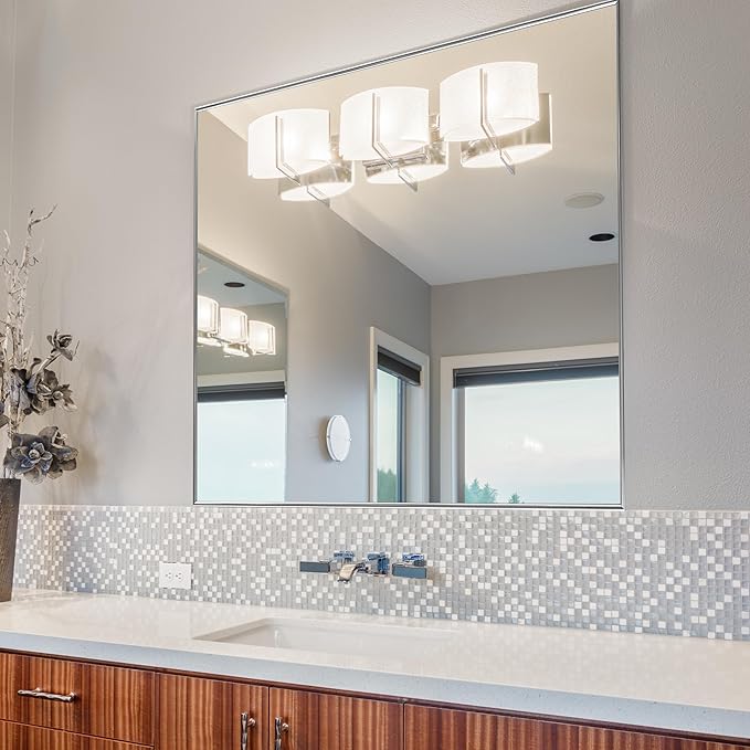 Frame My Mirror Silver Metal Framed Mirror, 28" x 36" Mirror for Bathroom, Metal Frame, True Reflections Glass, Chrome Finish, Stanton Design, Hangs Horizontally or Vertically, Made in USA