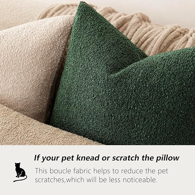 Foindtower Decorative Textured Boucle Throw Pillow Covers Accent Solid Lumbar Pillow Cases Neutral Cozy Couch Cushion Case for Chair Sofa Bedroom Living Room Home Decor 12x20 Inch,1PC,Pine Green