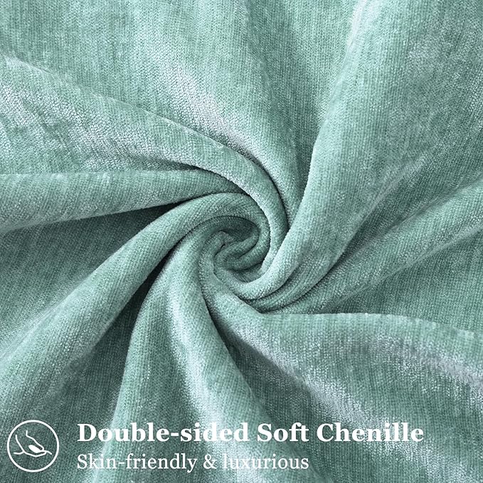 decorUhome Couch Throw Pillow Covers 20x20 Set of 2, Decorative Soft Euro Neutral Chenille Pillow Covers with Elegant Design for Sofa Bed Living Room Home Decor, Aqua Haze