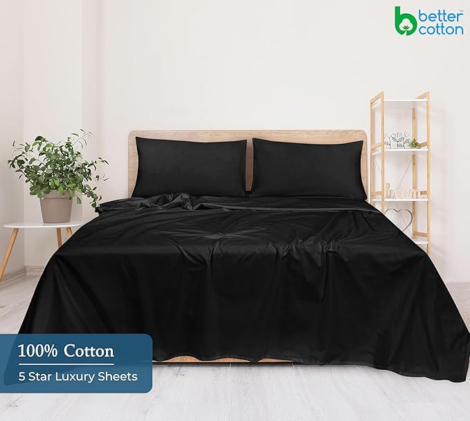 Royale Linens 400 Thread Count 100% American Grown Cotton - Cooling Sheets - Twin Sheets - Luxury Sateen Weave - Twin Flat Sheet Sold Separately - Black Flat Sheet Only (Twin, Night Black)