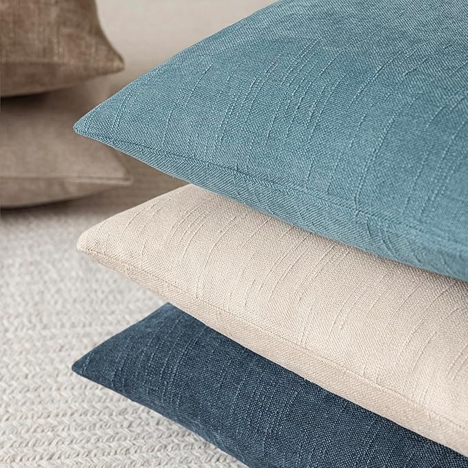 Foindtower Pack of 2 Soft Textured Chenille Throw Decorative Pillow Covers Square Accent Solid Cushion Cover Neutral Lumbar Pillow Case for Couch Sofa Bedroom Living Room 12x20 Inch,Light Blue
