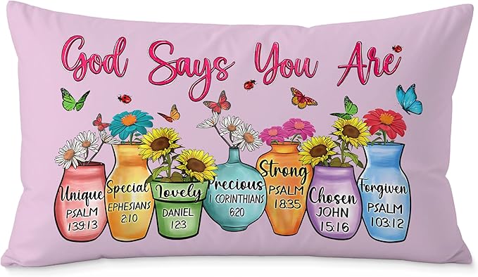 God Says You are Christian Floral Butterfly Pilow Covers 12x20, Christian Faith Based Gifts for Women, Inspirational Bible Verse Pillow Covers for Girls Room Dorm Apartment(Purple)