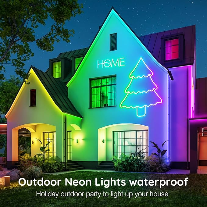 50Ft Neon Rope Lights,Flexible Led Rope Lights Control with App/Remote,Multiple Modes Rope Lights,IP65 Outdoor RGB Led Neon Lights Waterproof,Music Sync Gaming Led Neon Light Strip for Bedroom Decor